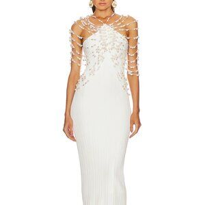 Cult Gaia Cecilia Dress Size Large Off White Pearl Knit Gown
